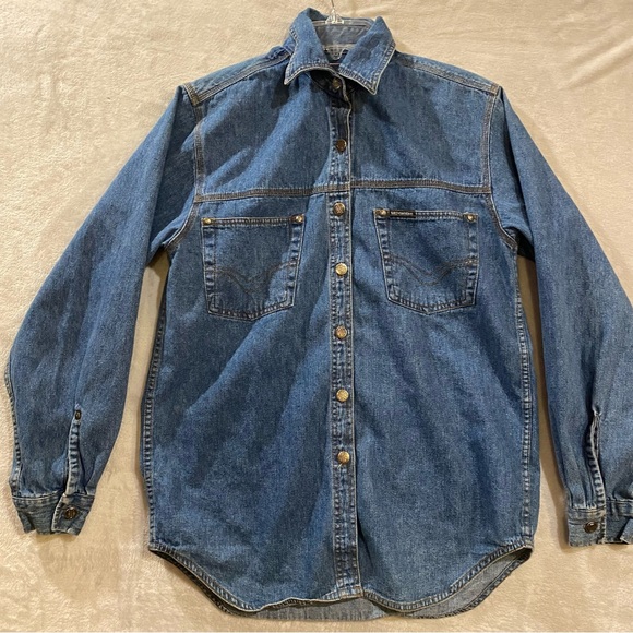 Harley-Davidson Tops - Harley Davidson Shirt Women’s Medium Blue Denim Jeans Medium Wash Biker Blues